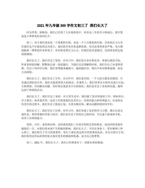 2021年九年级500字作文初三了 我们长大了