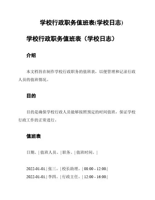 学校行政职务值班表(学校日志)