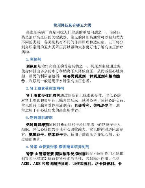 常用降压药有哪五大类