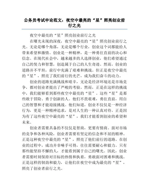 公务员考试申论范文：夜空中最亮的“星”照亮创业前行之光