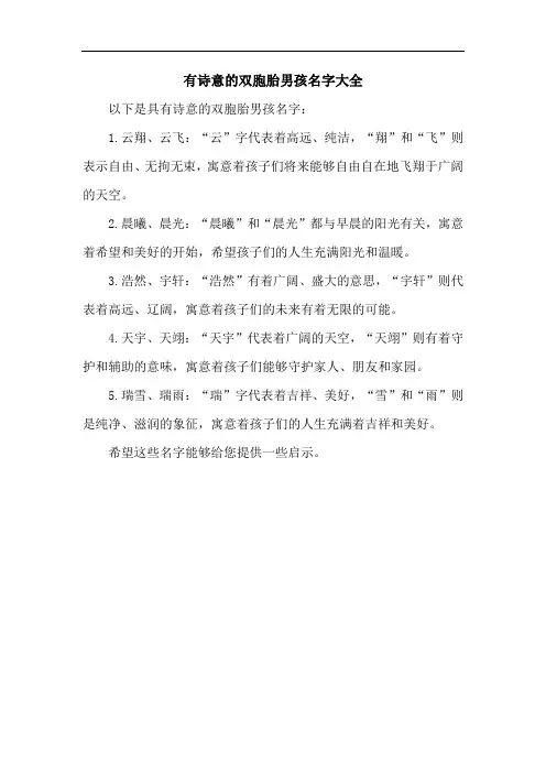 有诗意的双胞胎男孩名字大全