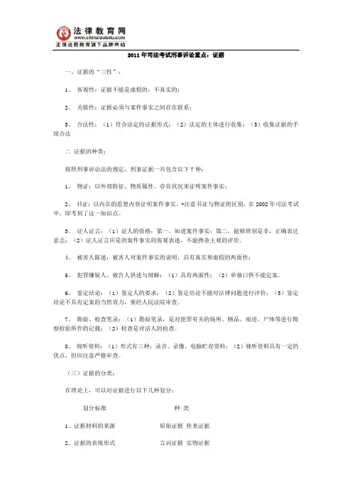2011年司法考试刑事诉讼重点：证据