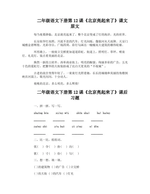 二年级语文下册12北京亮起来了