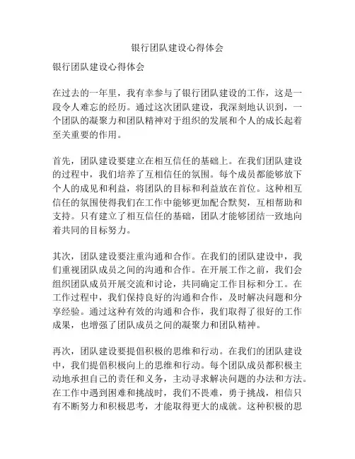银行团队建设心得体会