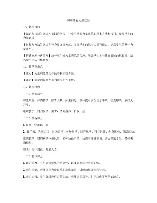 初中体育力量教案