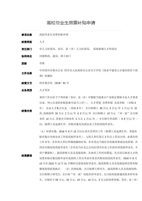 绍兴市高校毕业生房票补贴申请