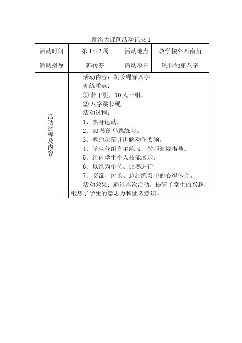 跳绳活动记录表下