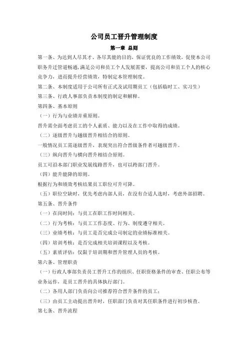 公司员工晋升管理制度