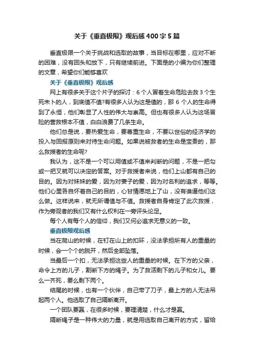 关于《垂直极限》观后感400字5篇