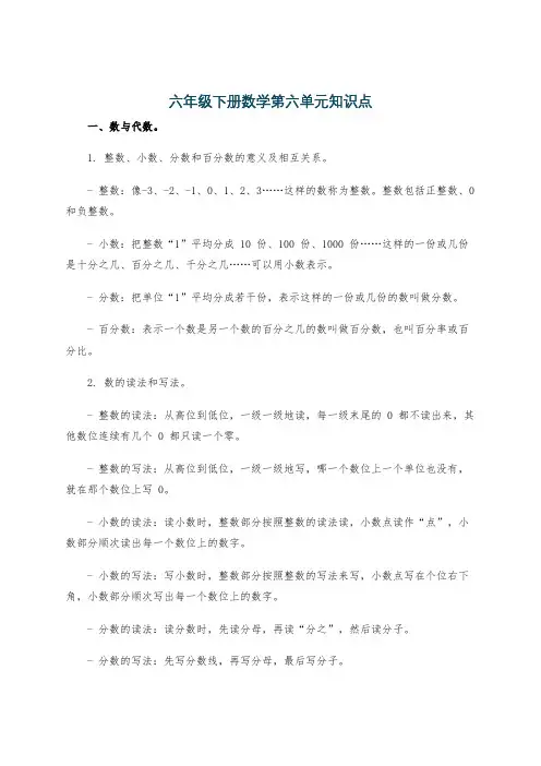 六年级下册数学第六单元知识点