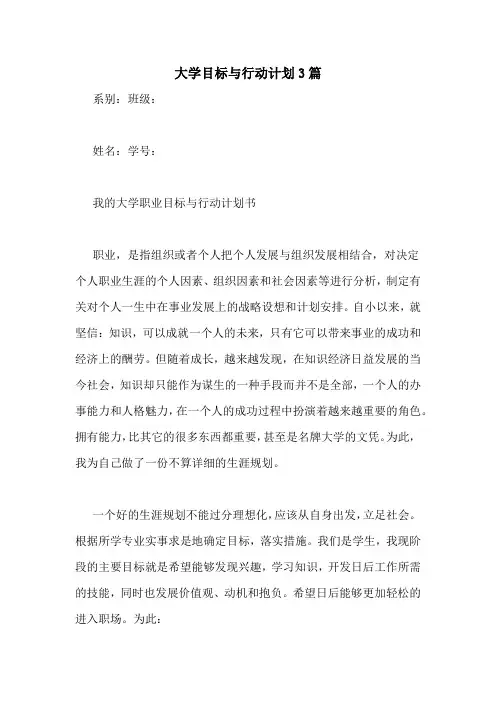 大学目标与行动计划3篇