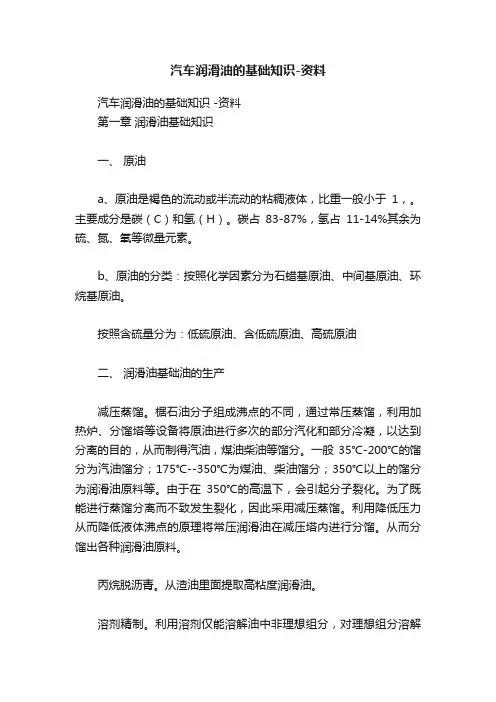 汽车润滑油的基础知识-资料