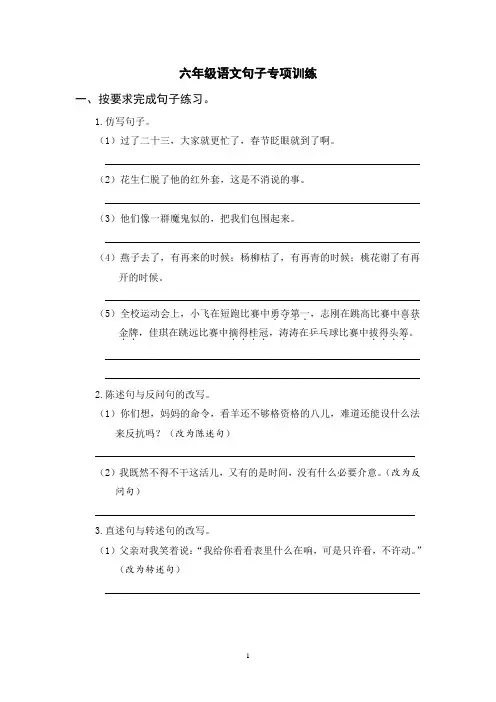 部编版六年级语文下册期末总复习  句子专项训练(含参考答案)