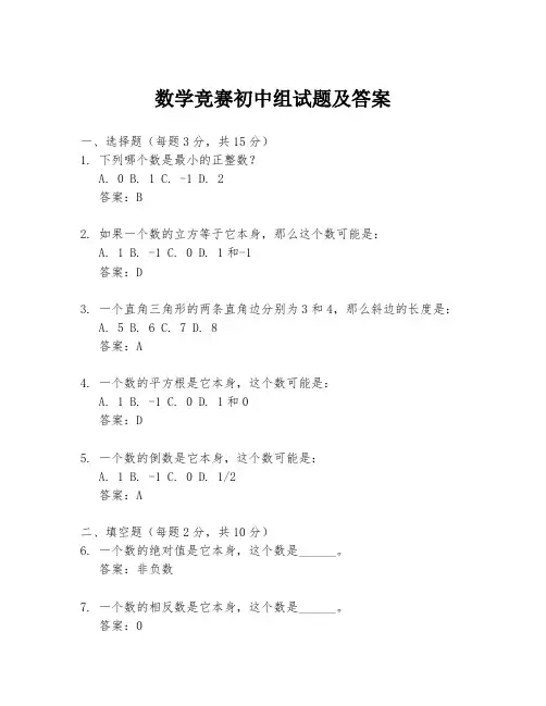 数学竞赛初中组试题及答案