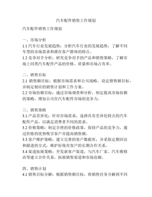 汽车配件销售工作规划