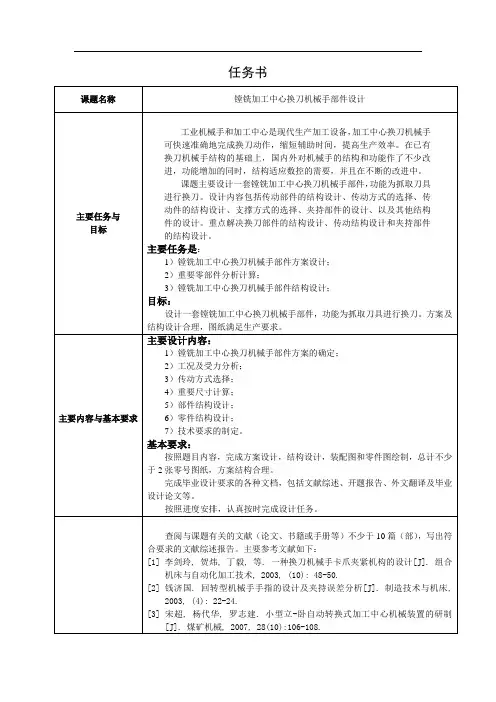 镗铣加工中心换刀机械手部件的设计