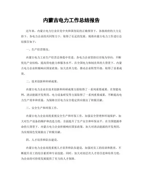 内蒙古电力工作总结报告