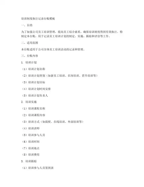 培训制度执行记录台账模板