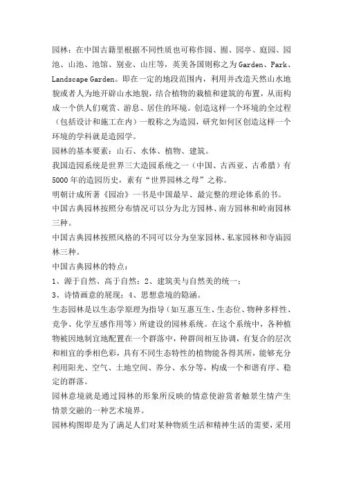 园林规划设计复习资料