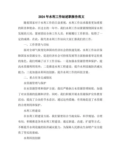 2024年水利工作站述职报告范文