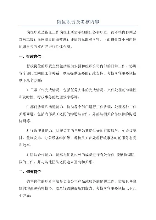 岗位职责及考核内容