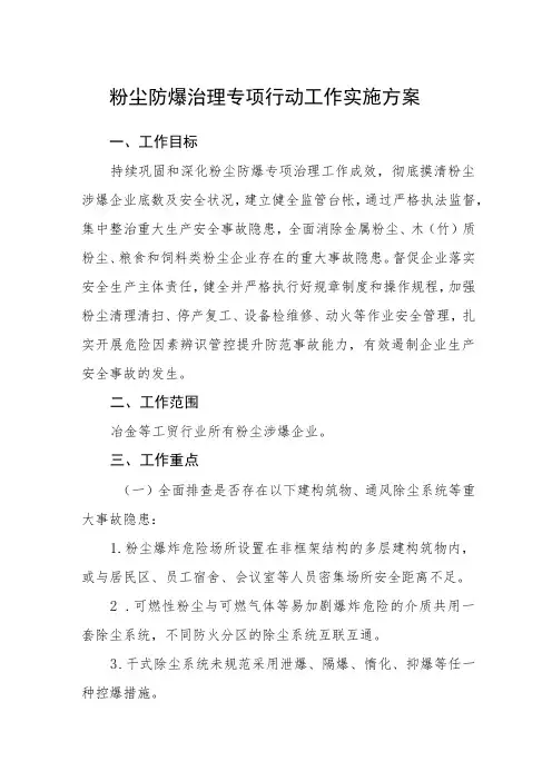 粉尘防爆治理专项行动工作实施方案