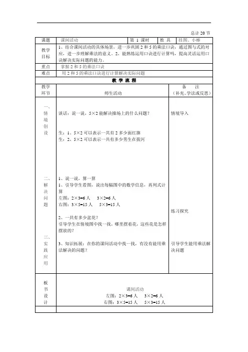 1.小学二年级第六周数学教案