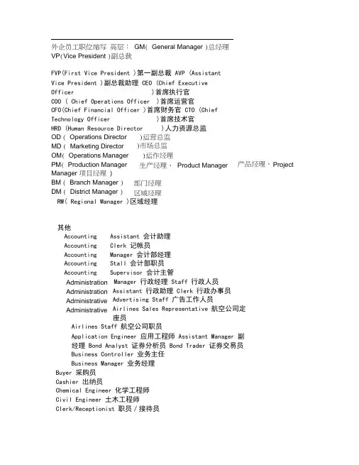 外企员工职位缩写