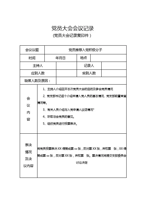 模板7  党员大会会议记录
