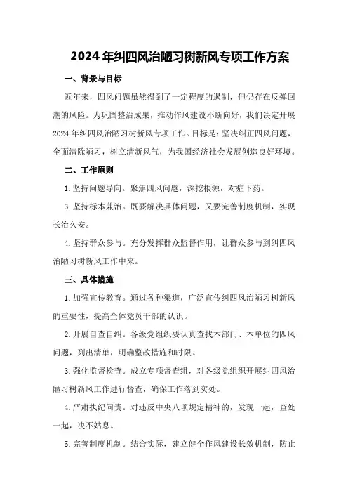 2024年纠四风治陋习树新风专项工作方案