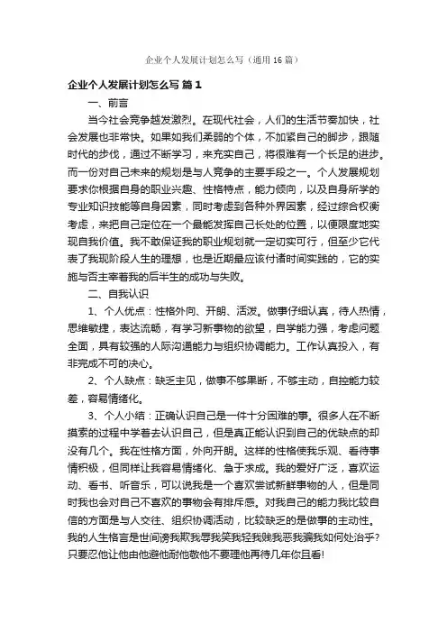 企业个人发展计划怎么写（通用16篇）