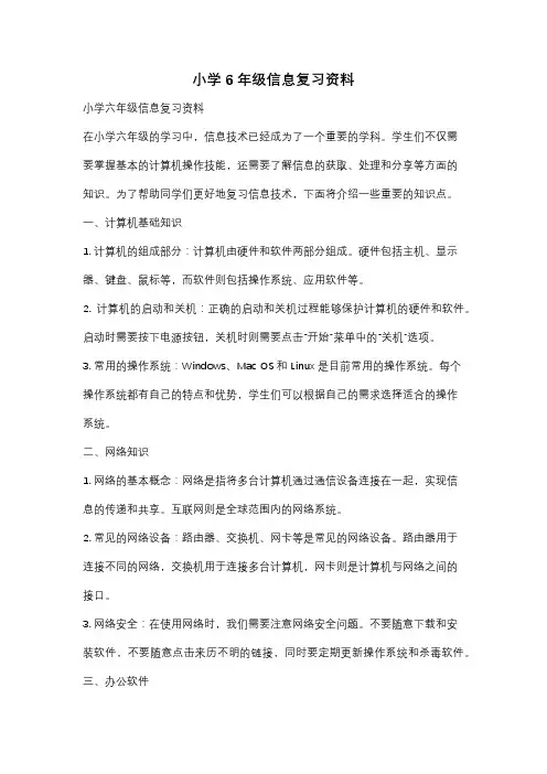 小学6年级信息复习资料
