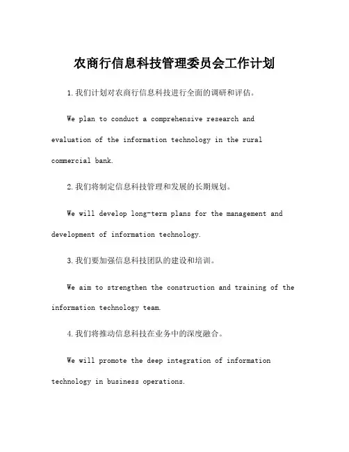 农商行信息科技管理委员会工作计划