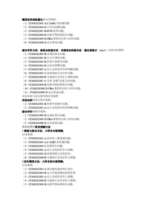 各种模型方法的应用案例(CUMCM)
