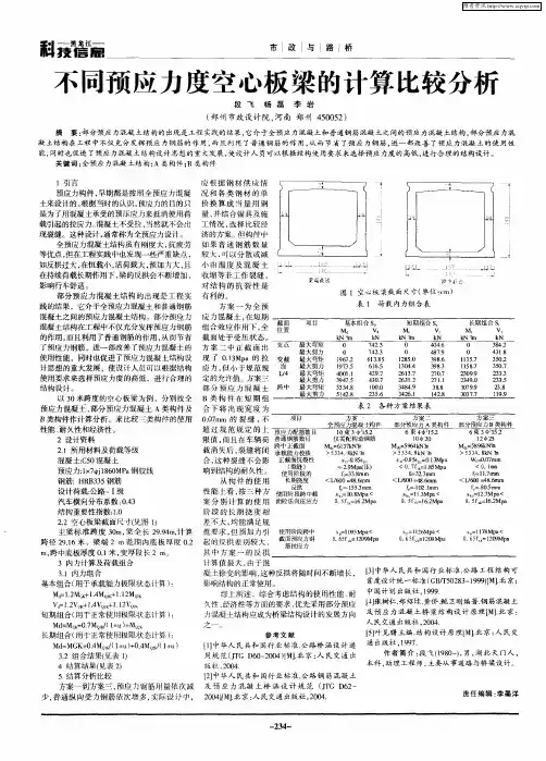 不同预应力度空心板梁的计算比较分析