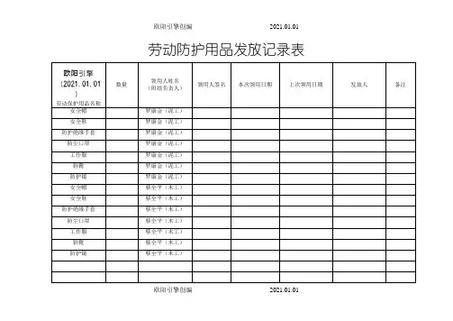 劳动防护用品发放记录表欧阳引擎