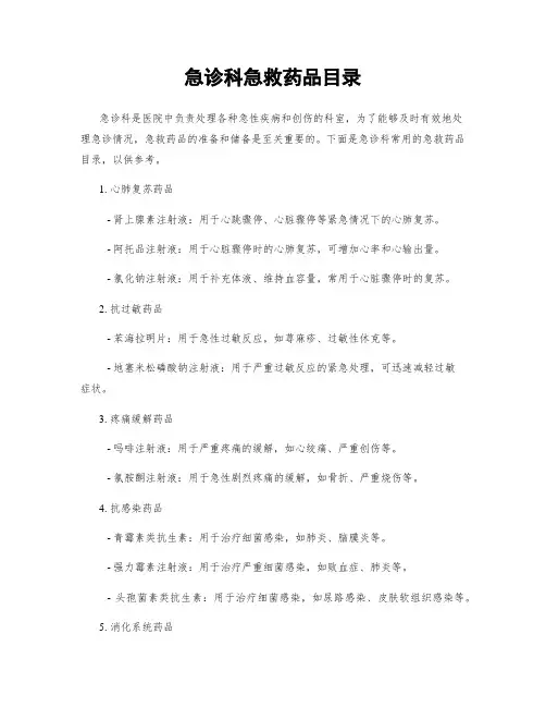 急诊科急救药品目录