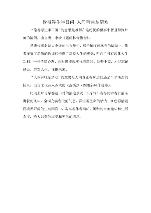 偷得浮生半日闲 人间至味是清欢