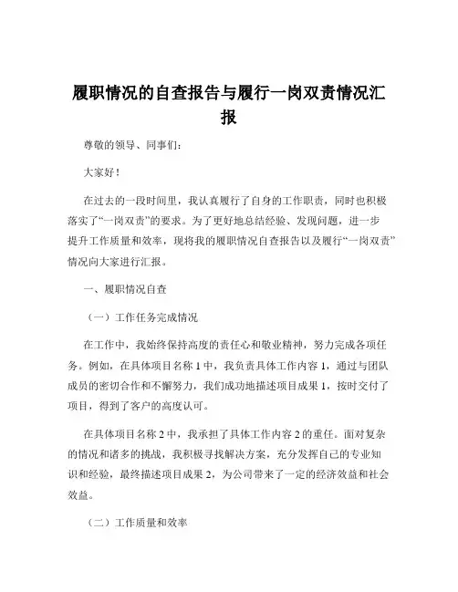 履职情况的自查报告与履行一岗双责情况汇报