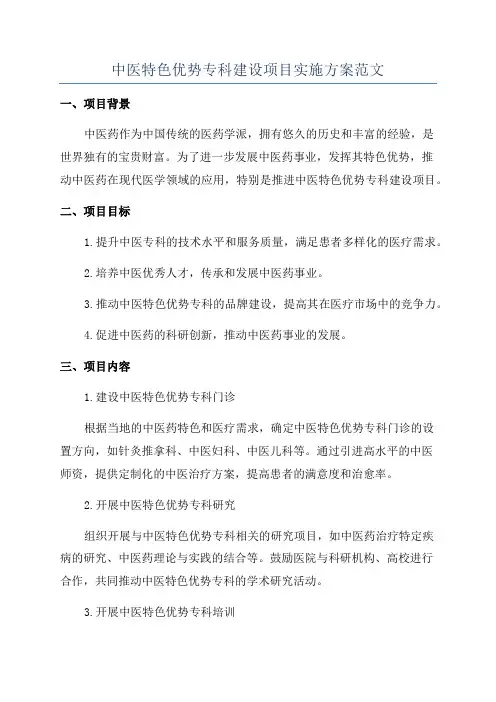 中医特色优势专科建设项目实施方案范文