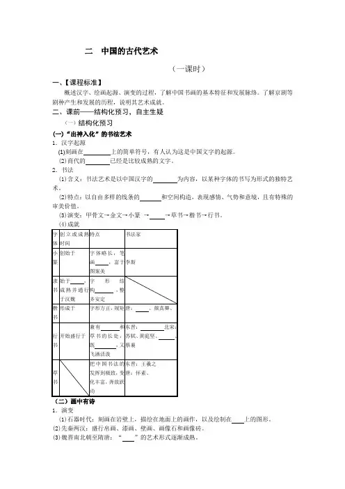 历史必修ⅲ人民版2.2中国的古代艺术学案.