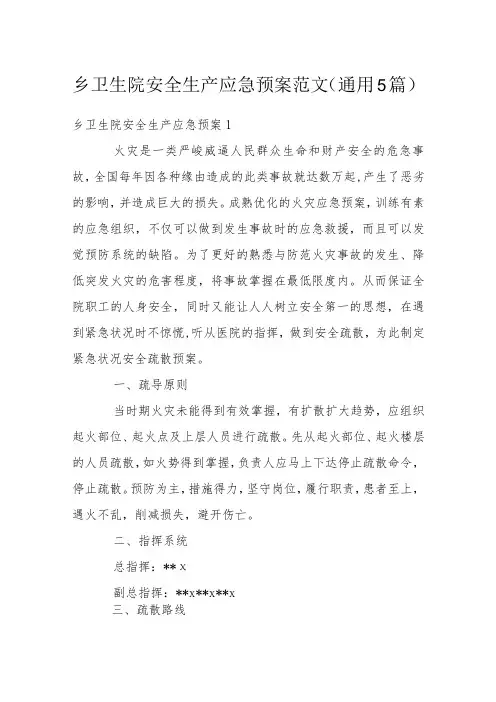 乡卫生院安全生产应急预案范文(通用5篇)