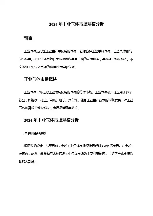 2024年工业气体市场规模分析