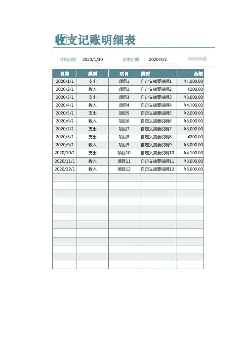 收支记账明细表-按项目汇总