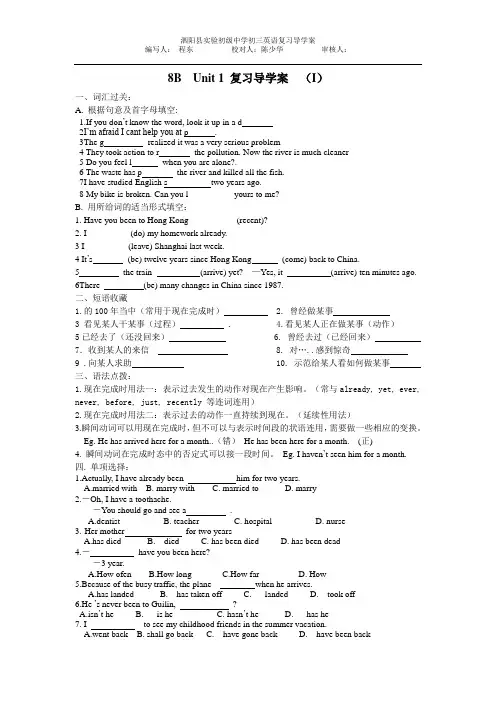 8B  Unit 1 复习导学案  (I)(2)