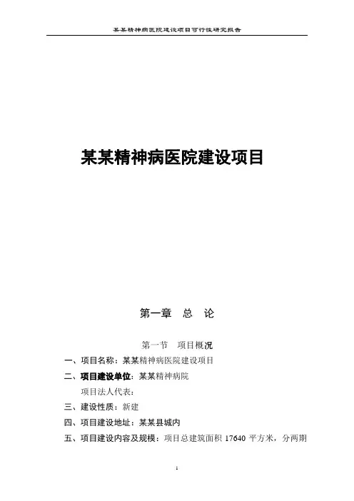 某某精神病院建设项目可行性研究报告