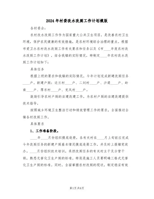 2024年村委改水改厕工作计划模版(二篇)