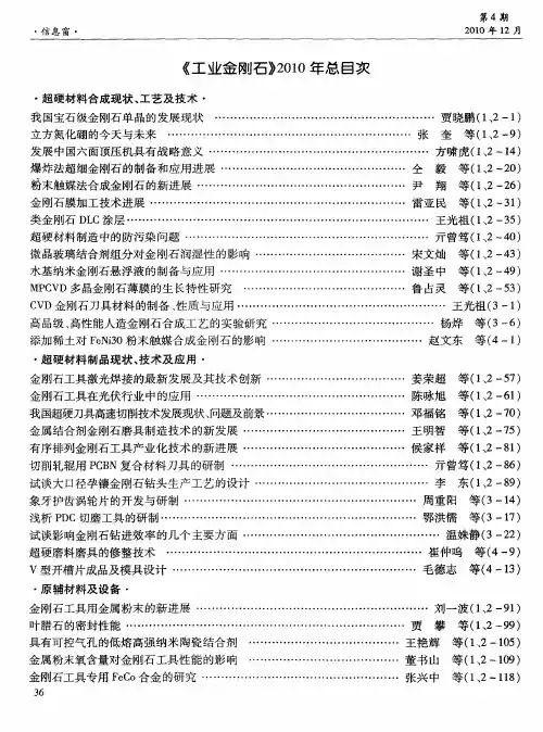 《工业金刚石》2010年总目次