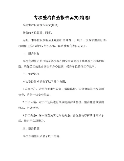 专项整治自查报告范文(精选)