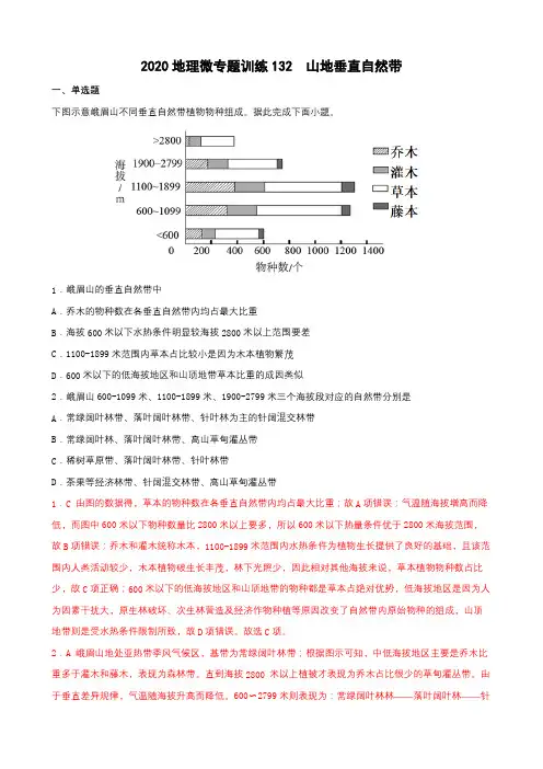 2022年高考地理热门经典微专题训练132 山地垂直自然带 带详解